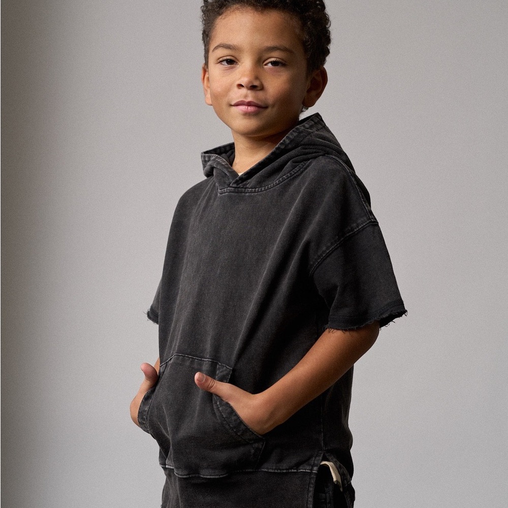 Little Bipsy Acid Wash Short Sleeve Hoodie Black - Picture 2 of 7